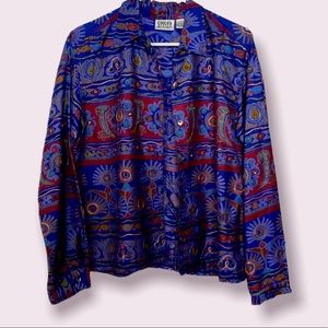 Vintage Chico’s Blue Sun Silk Print Button Down Blouse Chico's Size 1 (Small)